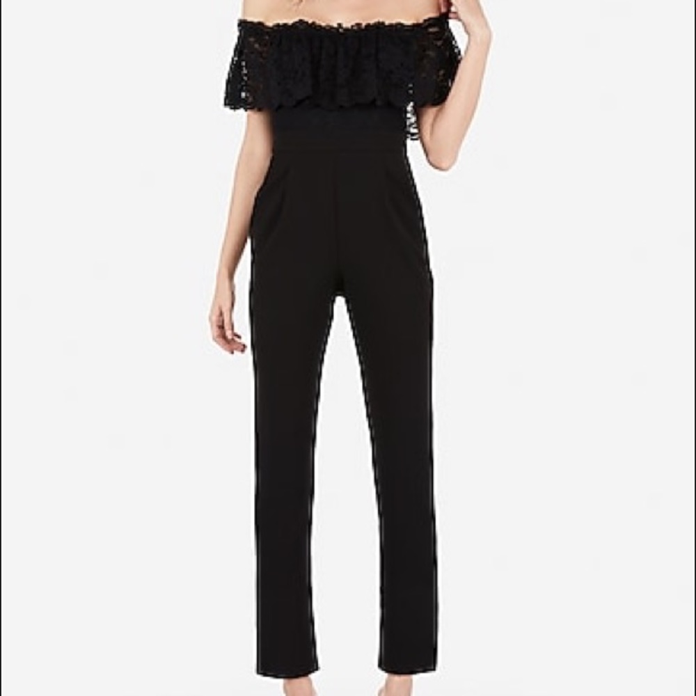 Express off the shoulder lace bodice jumpsuit